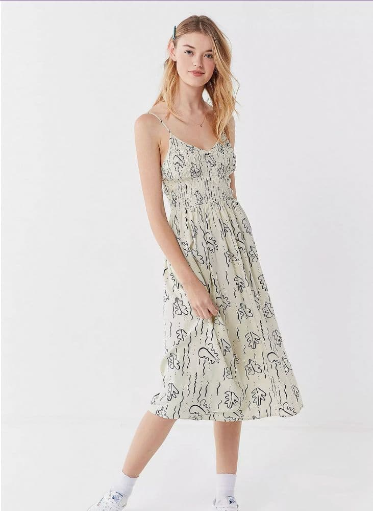 Urban Outfitters Ember Doodle Print Smocked Midi Dress - Image 4
