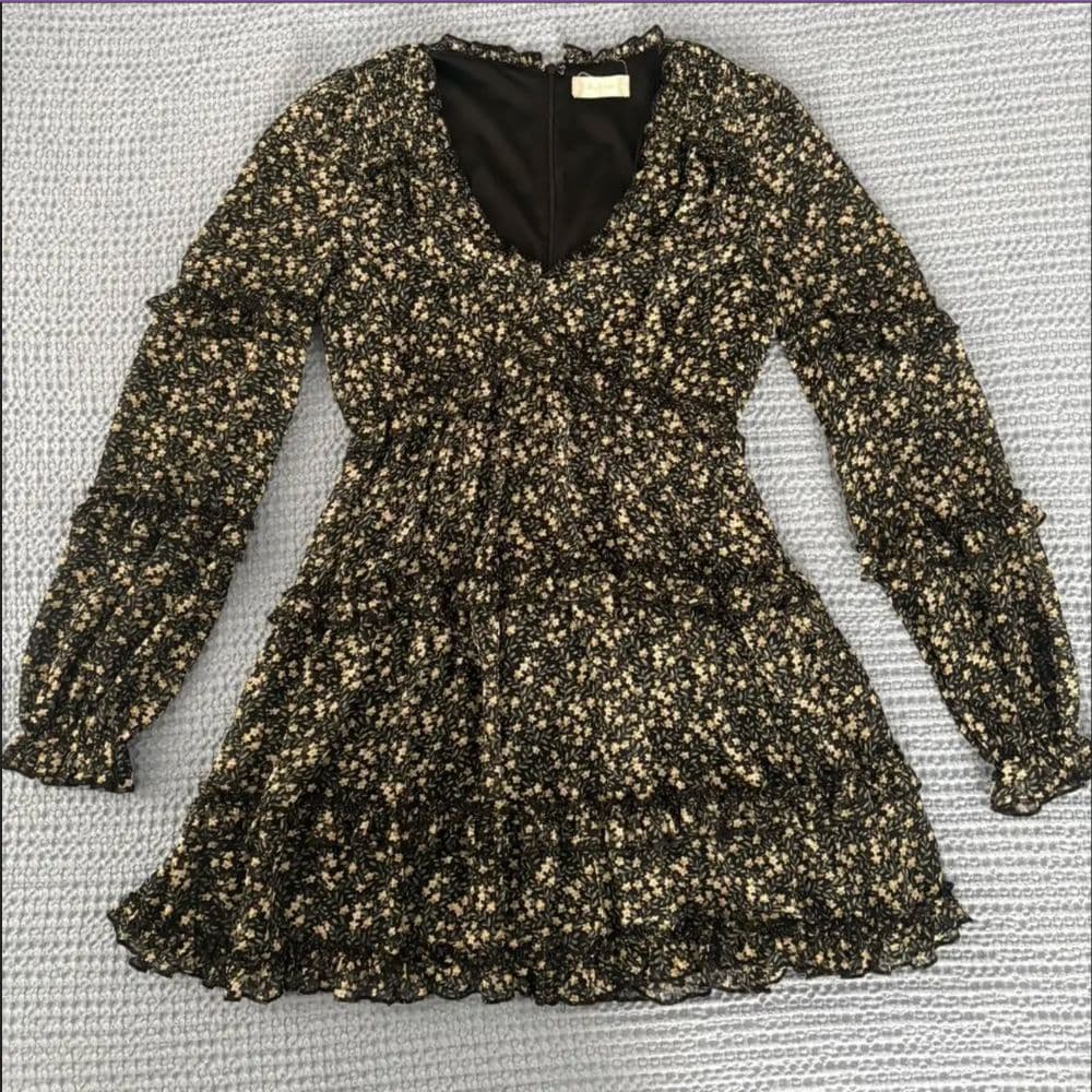 Altar'd State Tiered Ruffled Black Floral Mini Dress - Image 2