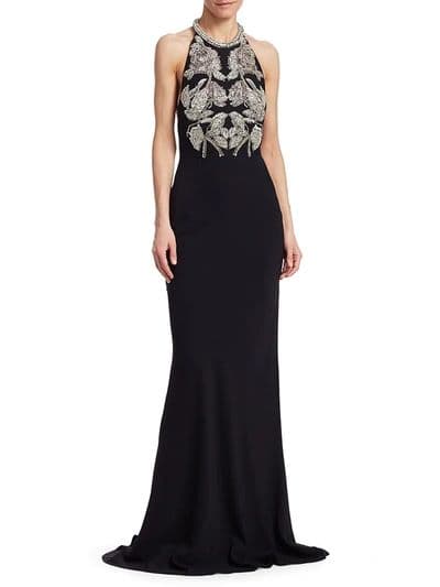 Alexander Mcqueen Rose Embellished Crystal Rope Halter Gown In Black - Image 2
