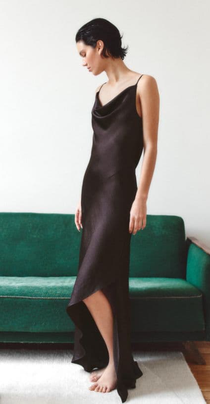 Zara Draped Neck Satin Maxi dress in Black - Image 2