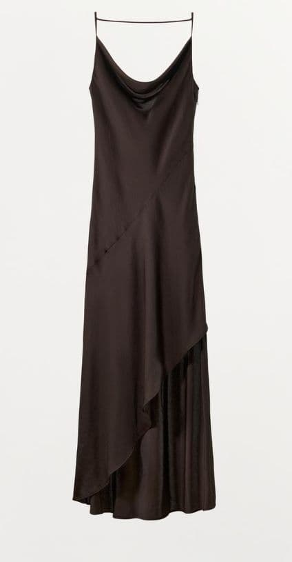 Zara Draped Neck Satin Maxi dress in Black - Image 3