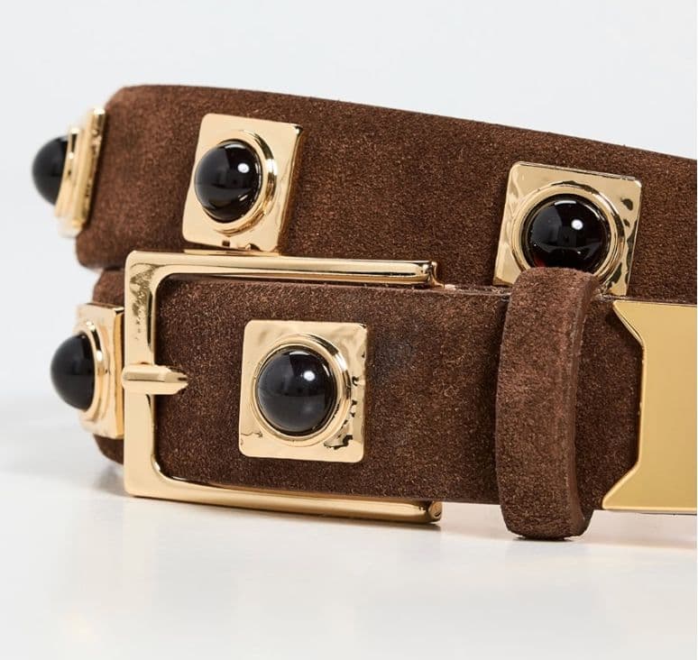 Aureum Chocolate Suede Studded Belt - Image 2