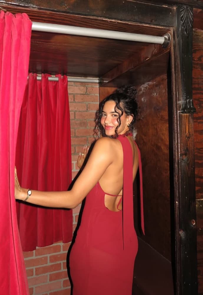 Stella Dallas Red Maxi Dress with Scarf - Image 2