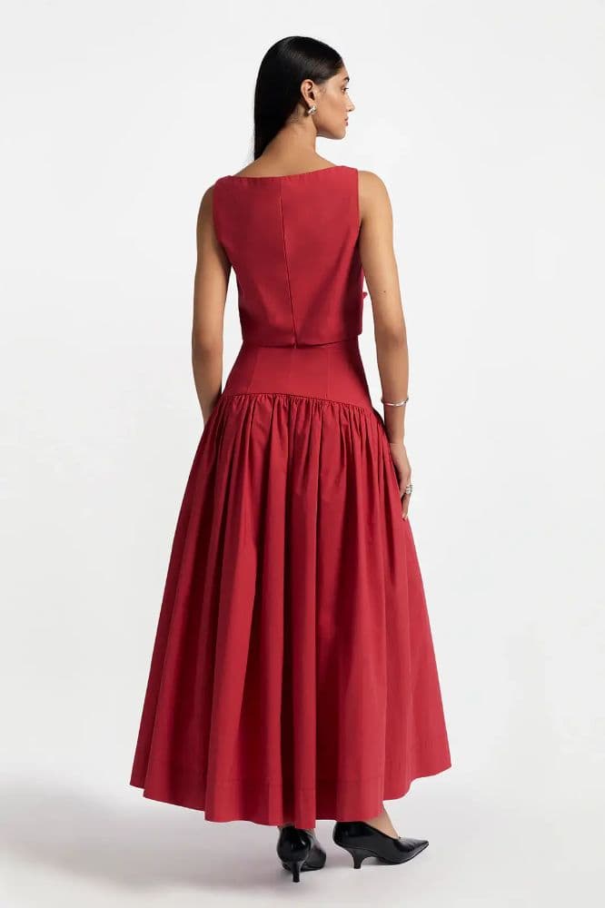 Lela Rose Cotton Poplin Drop Waist Seam Skirt - Image 2