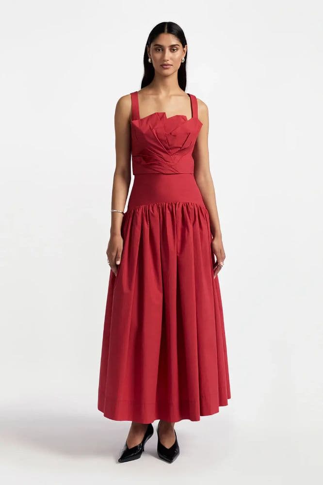 Lela Rose Cotton Poplin Drop Waist Seam Skirt - Image 3