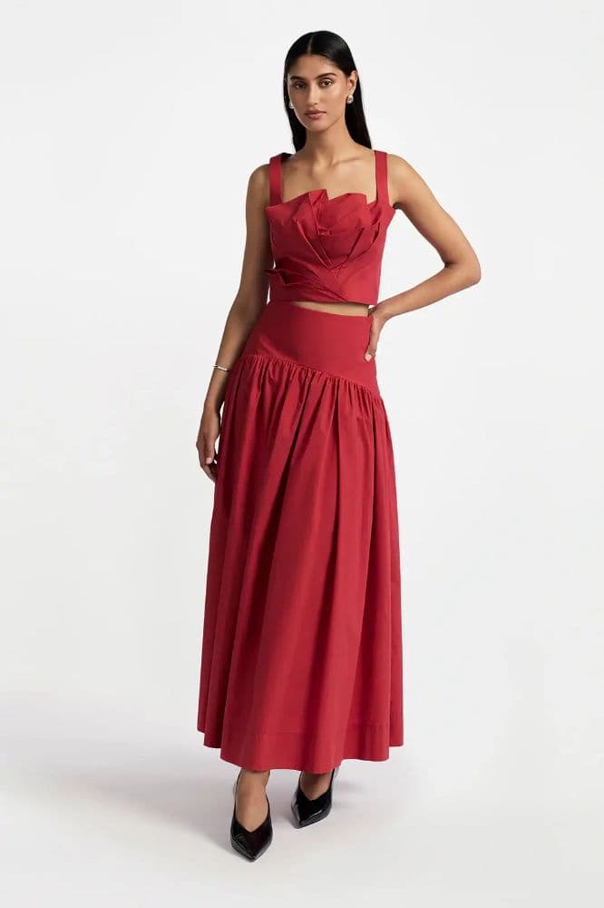 Lela Rose Cotton Poplin Drop Waist Seam Skirt - Image 1