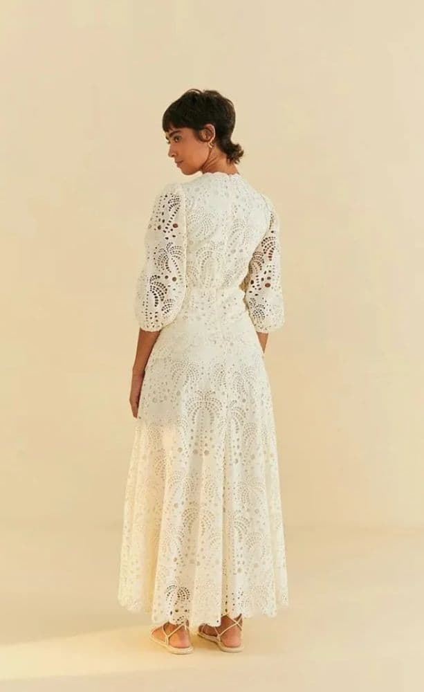 FARM RIO Cotton White Richelieu Cutwork Midi Dress - Image 2