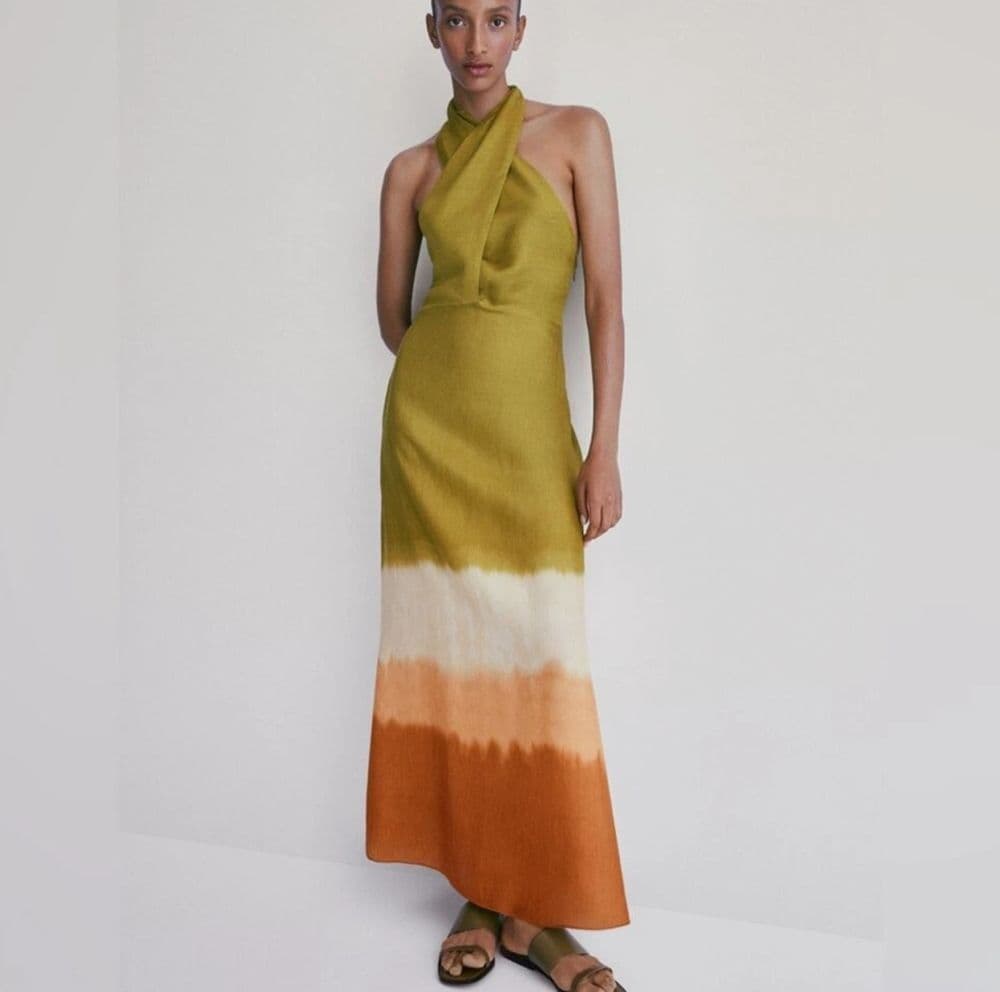 Massimo Dutti Linen Halter Neck Maxi Dress - Image 1