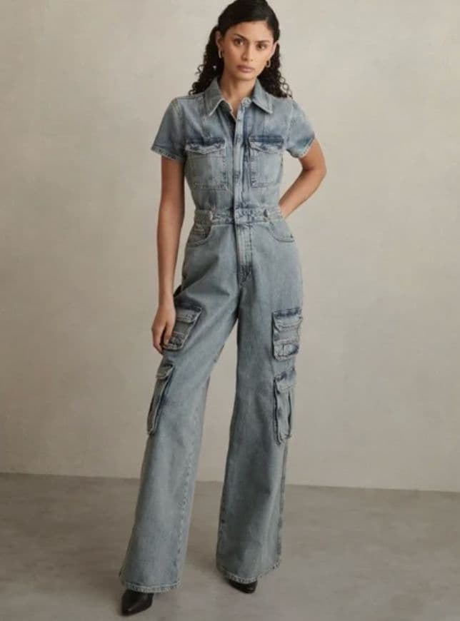 Good American Light Wash Denim Utility Jumpsuit - Image 1