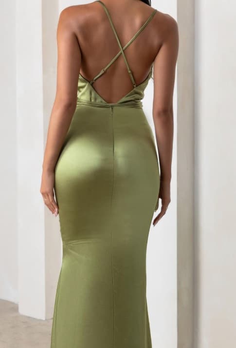 Club London Olive Green Satin Wedding Gown - Image 2