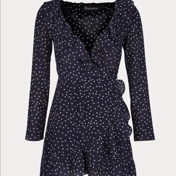 Navy Star Print Silk Dress - Image 2