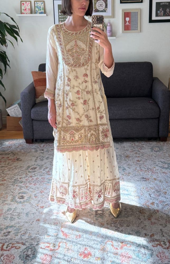 Ivory Cream Anarkali Suit 3-Piece Set - Image 4