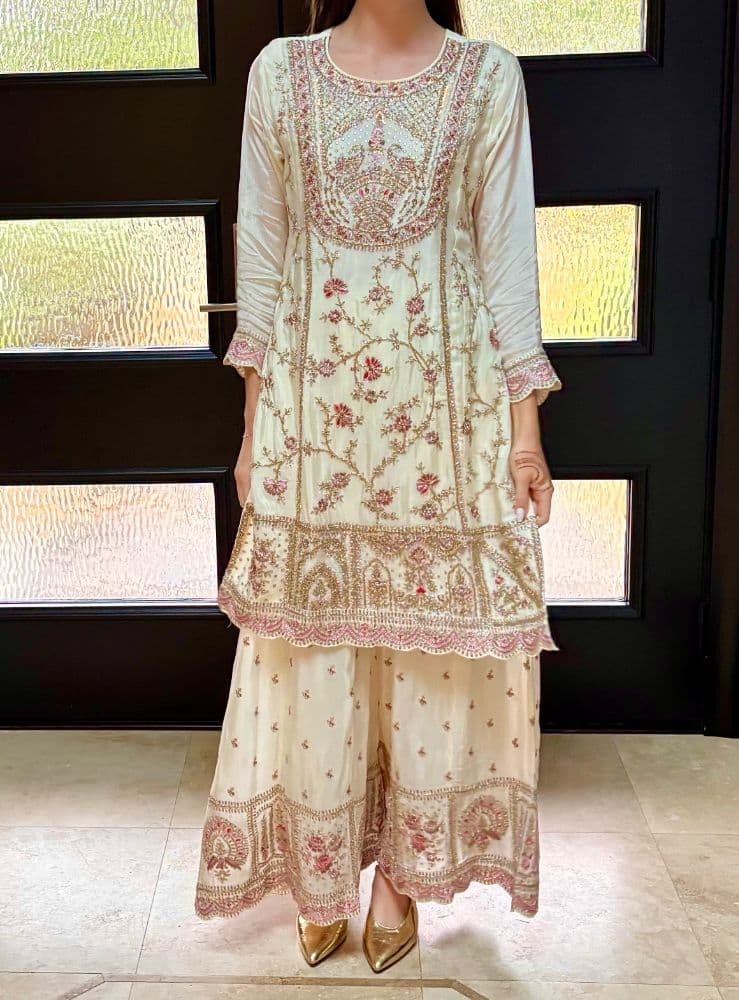 Ivory Cream Anarkali Suit 3-Piece Set - Image 1