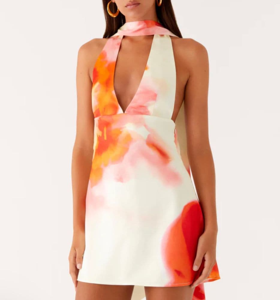 Peppermayo Alicia Satin Halter Mini Dress - Mimosa Blosson - Image 1