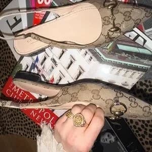 Gucci Beige Monogram Slingback Flats - Image 2