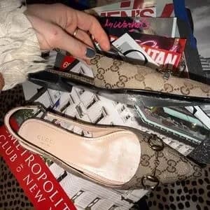 Gucci Beige Monogram Slingback Flats - Image 3