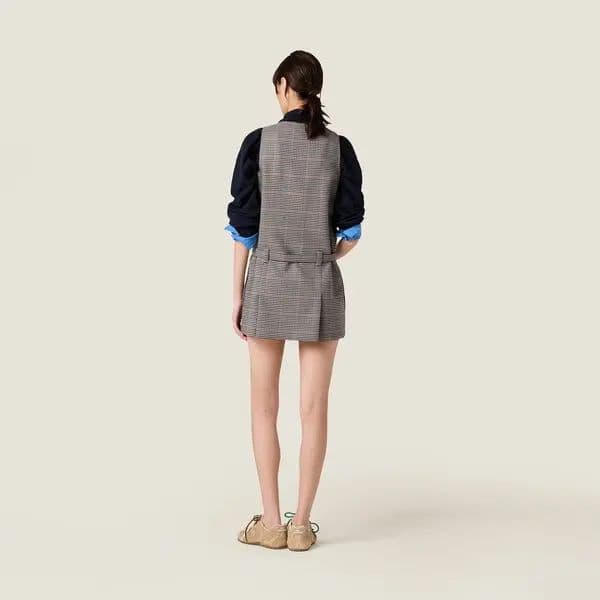 Miu Miu Sleeveless Plaid Mini Dress with Zipper Pocket - Image 3