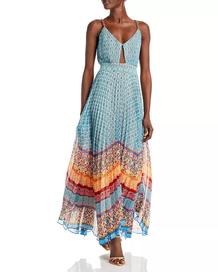 Alice and Olivia Gloria Chain Strap Printed Maxi Dress - Image 1