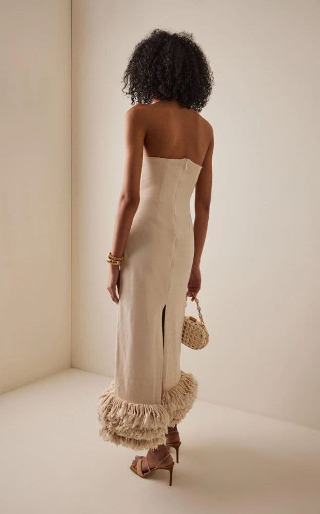 Kilentar Womens Ireti Fringe Strapless Maxi Dress - Image 1