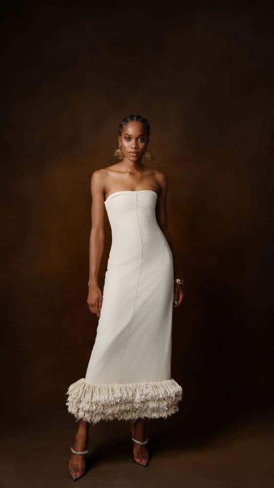 Kilentar Womens Ireti Fringe Strapless Maxi Dress - Image 3