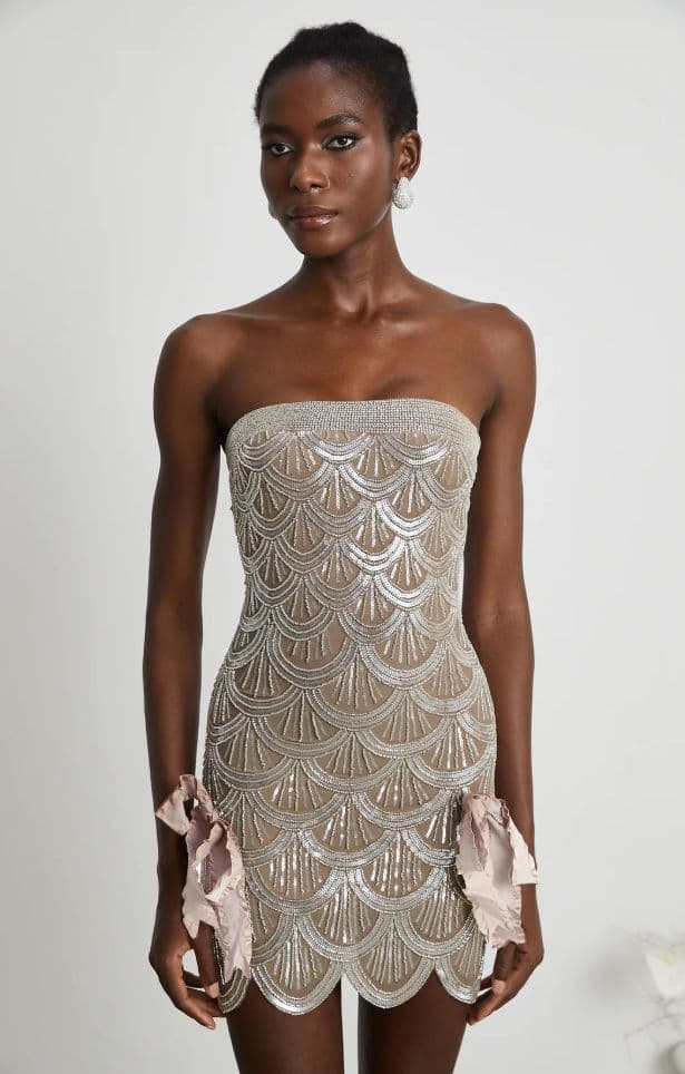 Miss Rosier - Astrid brown embellished mini dress - Image 1