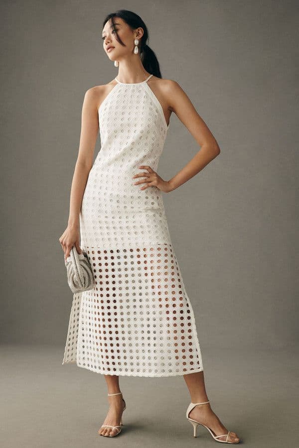 Vineet Bahl Eyelet Halter Dress White - Image 1