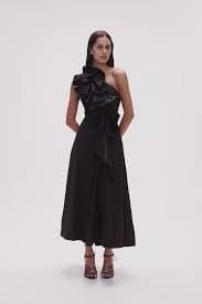 ADELIA RUFFLE MIDI DRESS BLACK - Image 1
