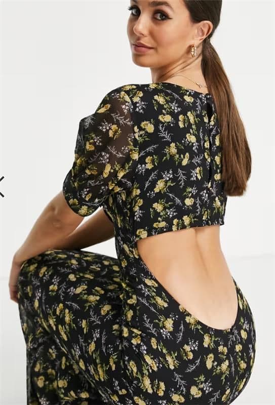 Wedding Guest Floral Printed Backless Dress - Image 3