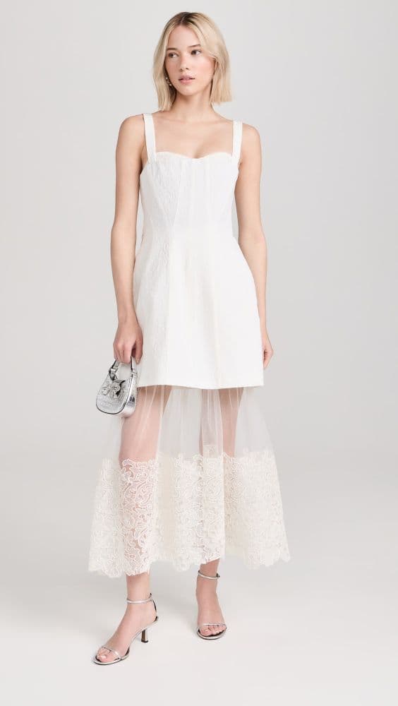 SIMKHAI Callan Bustier Bridal Midi Dress in Ivory/White - Image 3