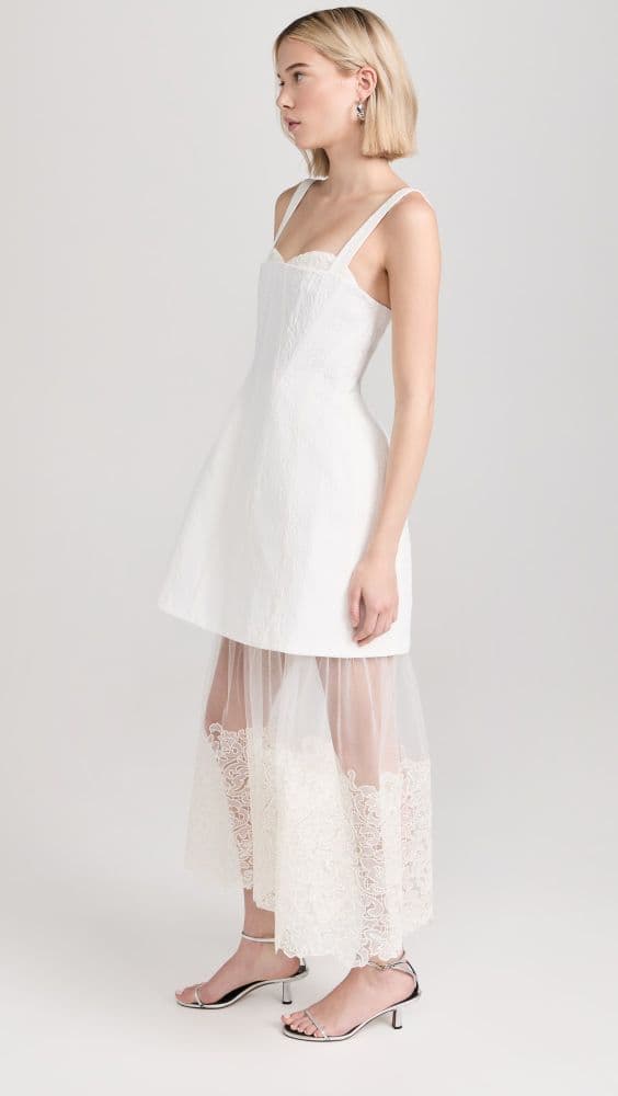 SIMKHAI Callan Bustier Bridal Midi Dress in Ivory/White - Image 6