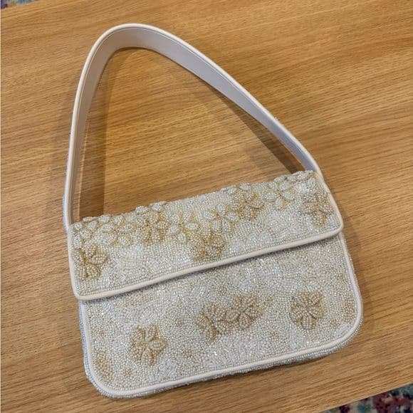 Staud Tommy Beaded Garden Party Bag in White - Image 4