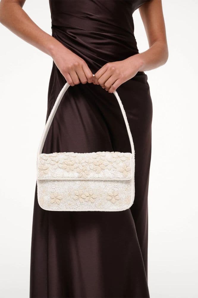 Staud Tommy Beaded Garden Party Bag in White - Image 3