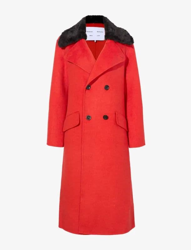 Proenza Schouler Emma Wool Coat in Vermillion Red with Removable Fur Collar - Image 2