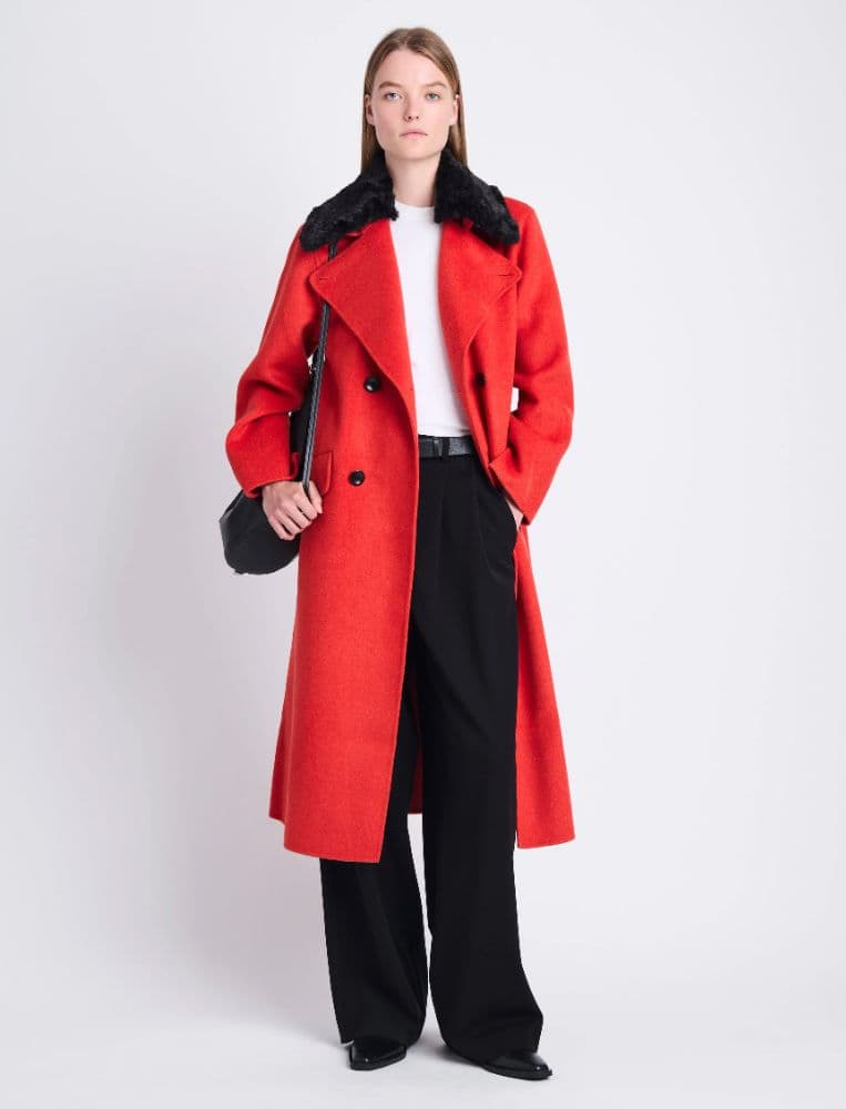 Proenza Schouler Emma Wool Coat in Vermillion Red with Removable Fur Collar - Image 1