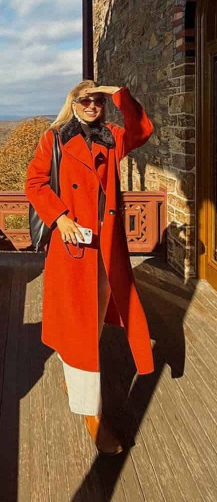 Proenza Schouler Emma Wool Coat in Vermillion Red with Removable Fur Collar - Image 5