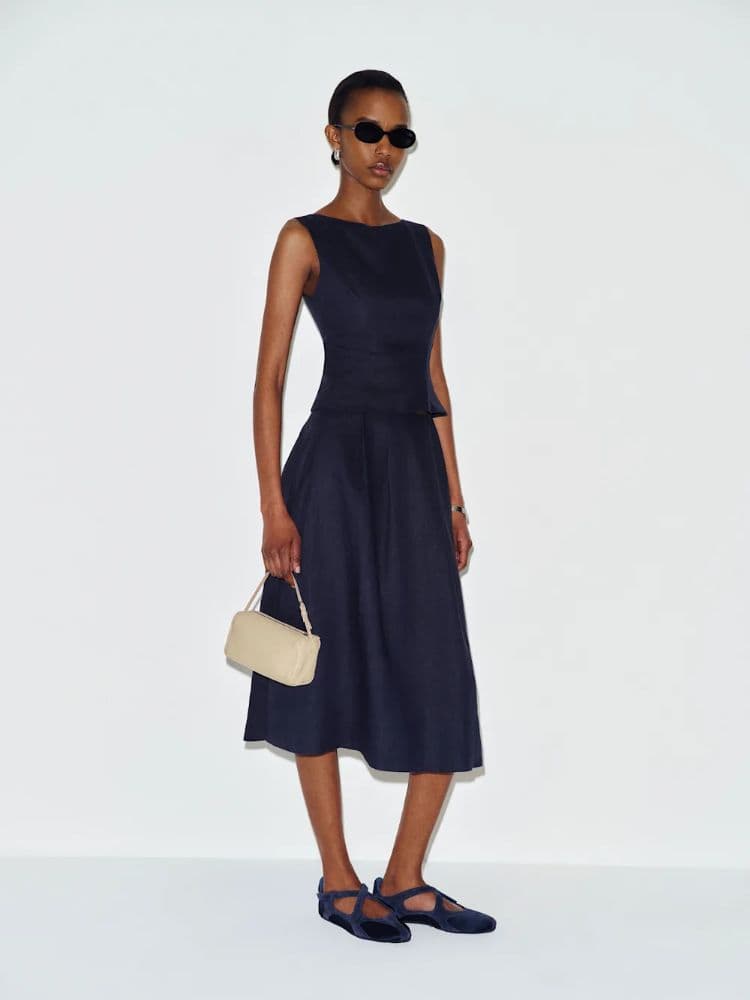 Reformation Navy Linen Two Piece Set w/ Top & Skirt - Image 1