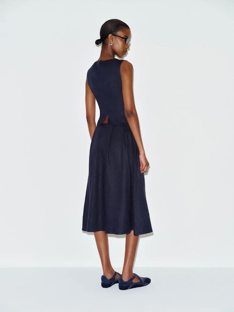 Reformation Navy Linen Two Piece Set w/ Top & Skirt - Image 3