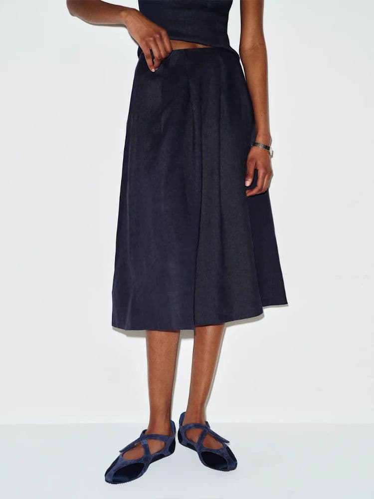 Reformation Navy Linen Two Piece Set w/ Top & Skirt - Image 2