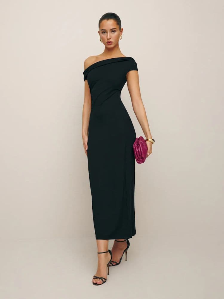 Off-Shoulder Midi Knit Reformation Dress - Image 4