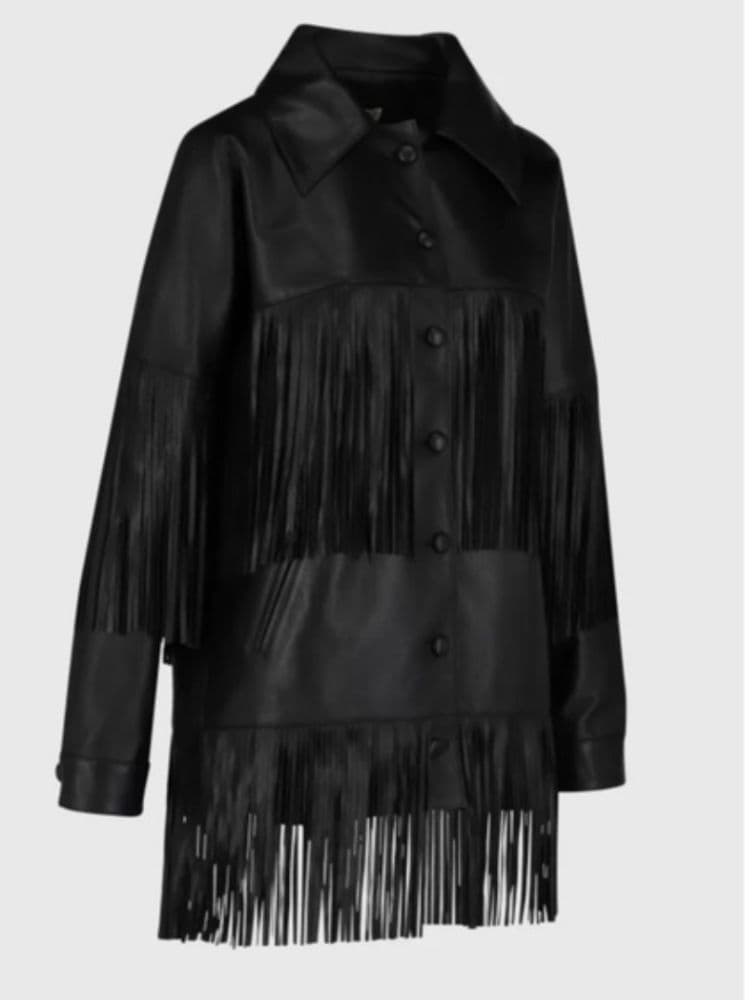 Dan Cassab Leather Fringe Jacket Size Small Black - Image 1