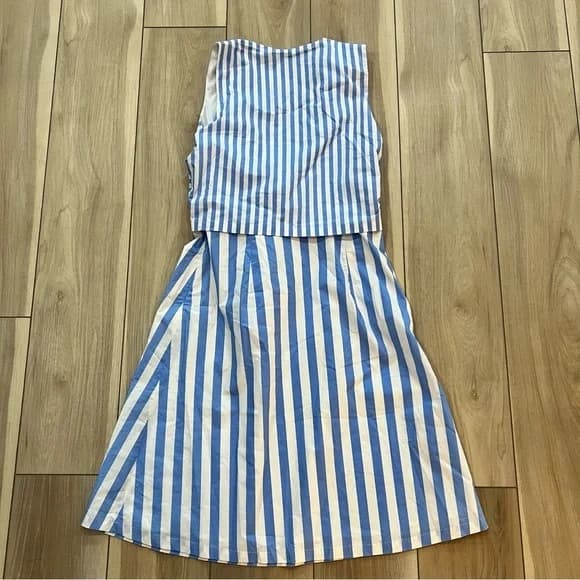 Ann Taylor Blue and White Striped Midi Dress / 10 - Image 3