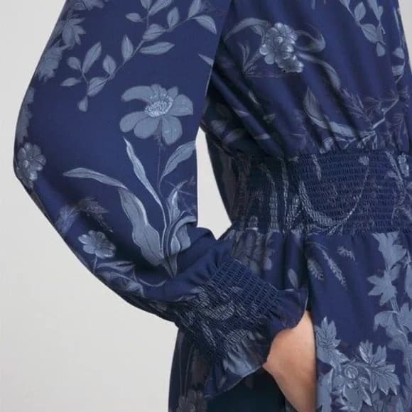NWT Chico's Dark Harbor Floral Smocked Waist Ruffle Dress In Dark Harbor Size 12 - Image 3