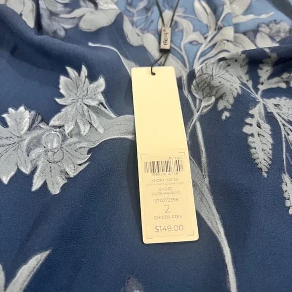 NWT Chico's Dark Harbor Floral Smocked Waist Ruffle Dress In Dark Harbor Size 12 - Image 6