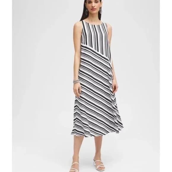 NWOT Chico's Black Label Asymmetrical Dress • Black Alabaster Striped Midi / 12 - Image 1