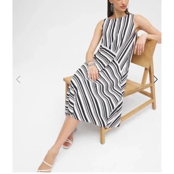 NWOT Chico's Black Label Asymmetrical Dress • Black Alabaster Striped Midi / 12 - Image 2