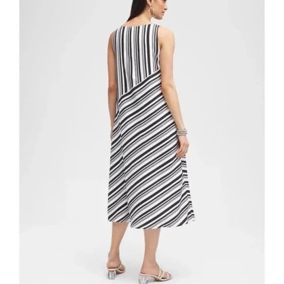 NWOT Chico's Black Label Asymmetrical Dress • Black Alabaster Striped Midi / 12 - Image 3