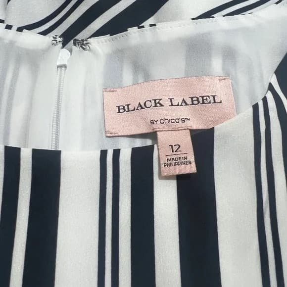 NWOT Chico's Black Label Asymmetrical Dress • Black Alabaster Striped Midi / 12 - Image 5