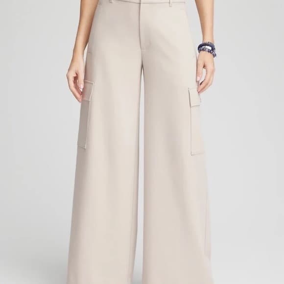 NWT Chico's Smokey Taupe Polished Wide Leg Cargo Pants - 12 (Chico Size - 2R) - Image 1