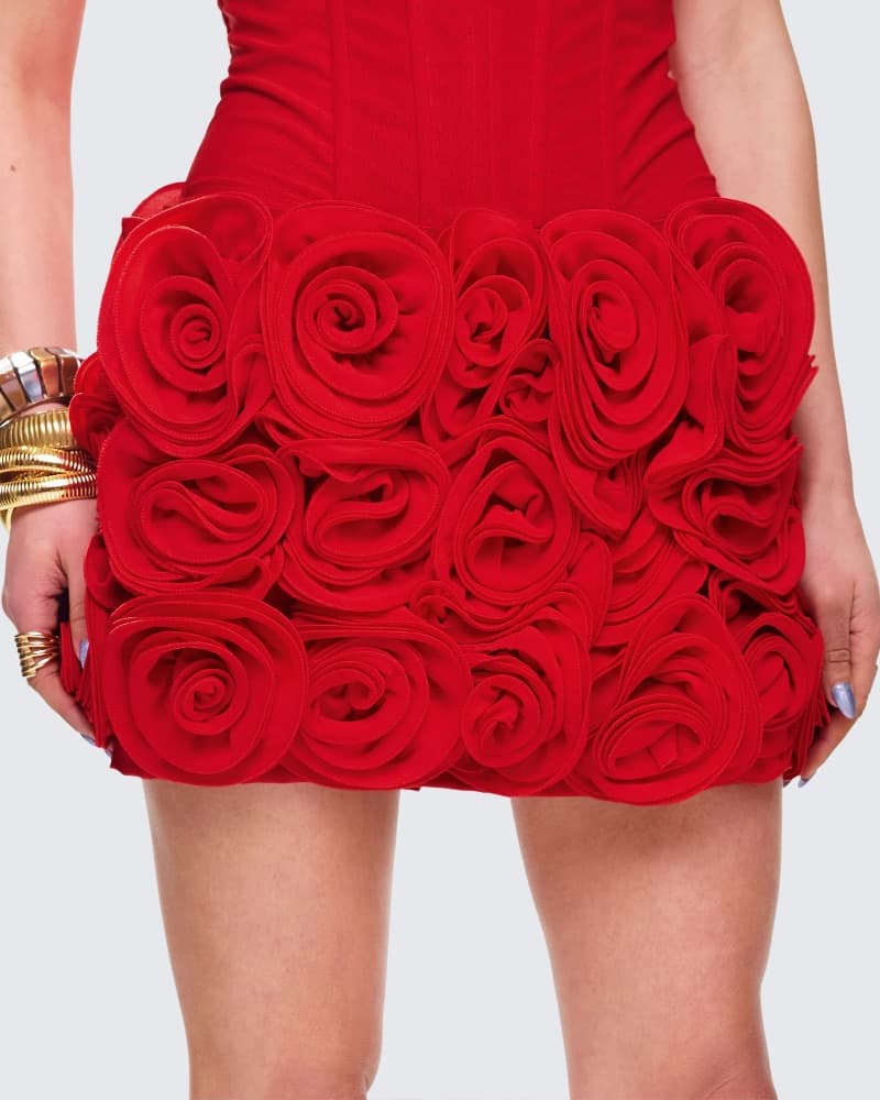 Red Ruffle Rose Applique Mini Skirt - Image 1