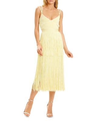 Herve Leger Yellow Fringe Dress - Image 2